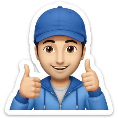 generate a pretty bratz emoji of ranbir kapoor wearing a blue cap and doing a thums up sticker