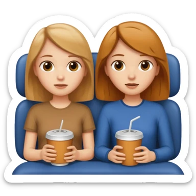 Two girls one caramel coloured hair but short shoulder length hair and one the same colour hair but longhair  they are watching a movie sticker