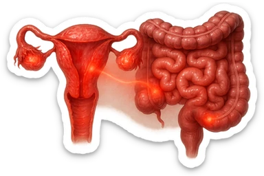 utero umano anatomico iperrealistico e intestino umano anatomico iperrealistico hanno in comune il dolore e l'infiammazione, rendi bene il collegamento tra i due organi doloranti sticker