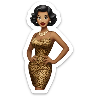 pin up brown woman with black hair in a 50s leopard costume  sticker