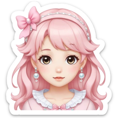 Gorgeous anime style lady with blushing face and accessories cottagecore fairycore Kawaii anime colorful pearly romantic aesthetic trending style sticker