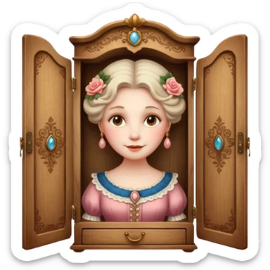 A character from the fairy tale Beauty and the Beast: the lady who was turned into a wardrobe by magic. She retains the wardrobe's original form and has an anthropomorphic face. sticker
