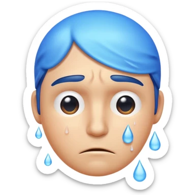 Apple-style emoji illustration of a person sweating, drops of water color, overheated face with sweat drops, half-closed exhausted eyes, annoyed or angry expression, soft 3D emoji style, smooth gradients, rounded shapes, centered composition. sticker