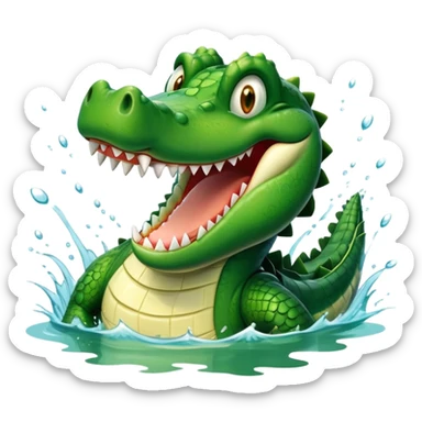 A crocodile with a happy face splashes in the water, showing off its big toothy grin sticker