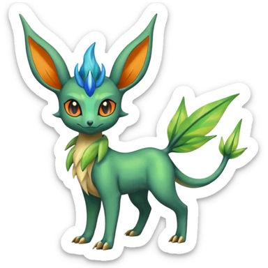 Shiny Aural Leafeon-Keldeon-Celebi-Amaura-Salandit-Fakémon-fusion (full body) sticker