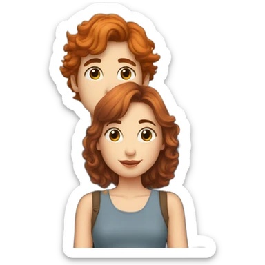 a auburn short haired boy and auburn long haired girl kissed sticker