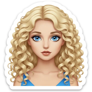 blond, blue eye, baddie, pretty makeup, black eyeliner, long and curly hair sticker