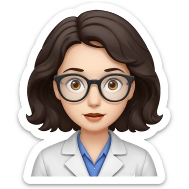 A crazy female scientist, with wavy dark brown hair, brown eyes and grey glasses and pale skin  sticker