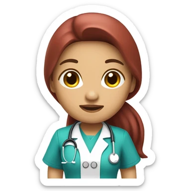 Mid 30 long hair Filipina Nurse with red scrubs sticker