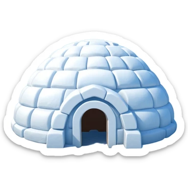 A traditional snow igloo on a vast snowy plain under a clear blue sky. Soft sunlight casts gentle shadows across the snow. The igloo has a small entrance tunnel and compacted snow blocks forming its dome. Realistic Arctic environment, crisp atmosphere, calm winter feeling. sticker
