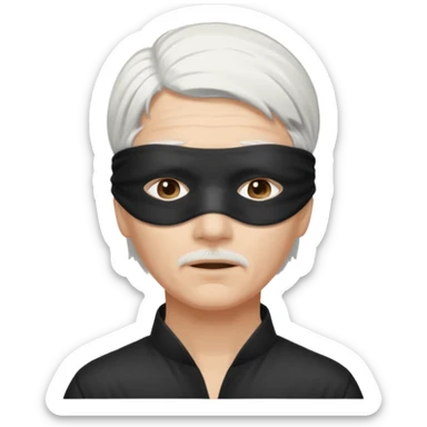 A person with white hair which is standing upward and blindfolded and also make it so it’s impossible to see through the blindfold sticker