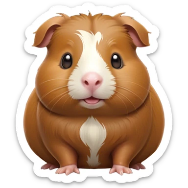 Cinematic Cute Brown Guinea Pig Portrait Emoji, Head tilted playfully and inquisitively, showcasing a velvety brown coat with a natural sheen, round, sparkling dark eyes filled with curiosity, Simplified yet irresistibly adorable features, highly detailed, glowing with a warm, friendly glow, high shine, affectionate and lively, stylized with a touch of whimsy, bright and endearing, soft glowing outline, capturing the essence of a mischievous yet loving guinea pig, so playful it feels like it could nuzzle out of the screen into your arms! sticker