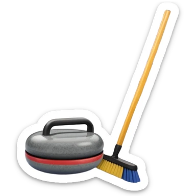 An icon showing a close-up of a curling stone sliding across the ice with a broom beside it. The scene is set in a brightly lit stadium, with detailed spectator stands in the background. Transparent background highlights the focus, skill, and atmosphere of the curling sport. sticker