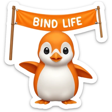 Colorful banner that says 'Bind is Life!!!', in bright orange, and on top of the banner a winking little white happy penguin. Make sure that the banner says exactly the text above sticker