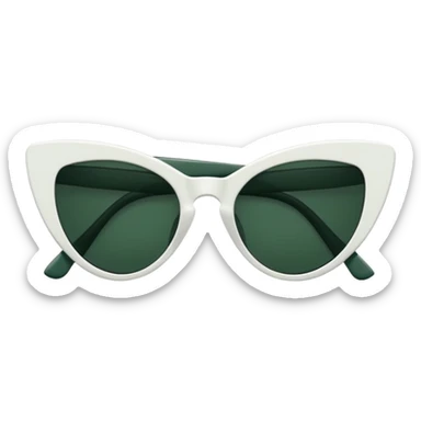 cat eye shaped sunglasses with white frame and dark green lenses, folded sideways, slightly top view, emoji style sticker