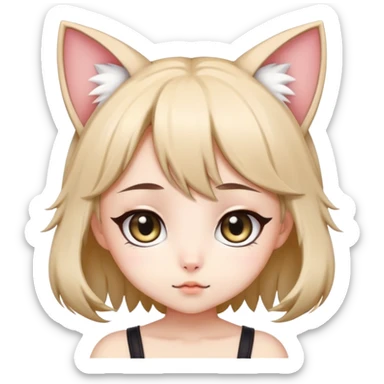 cute chibi anime catgirl with big eyes, cat ears and tail sticker