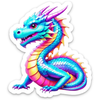 synthwave dragon metalic sticker