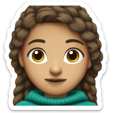 teenage girl, hispanic, long brown hair, brown eyes, teal sweater, winter sweater sticker