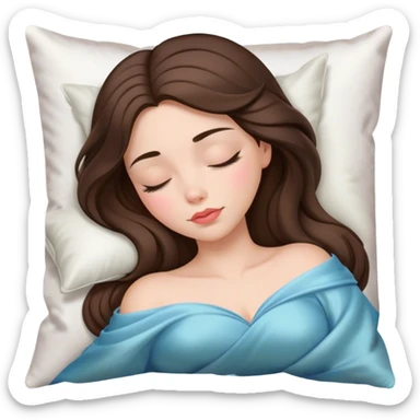 sleeping beauty brunette shoulder length hair white girl with silk pillow sticker