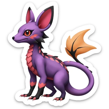 Rare epic aesthetic colorful Salandit-Noibat-Eevee-Genet-species-Fakemon-hybrid-creature, with markings, full body sticker