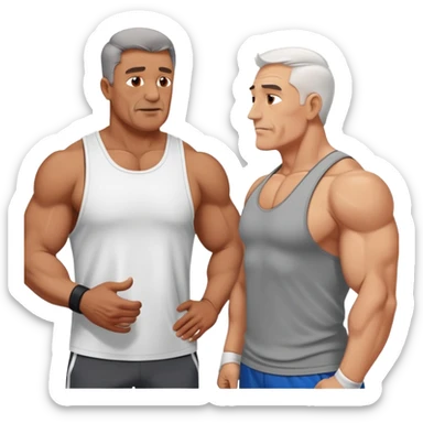 50 year old muscular fathers talking in a gym sticker