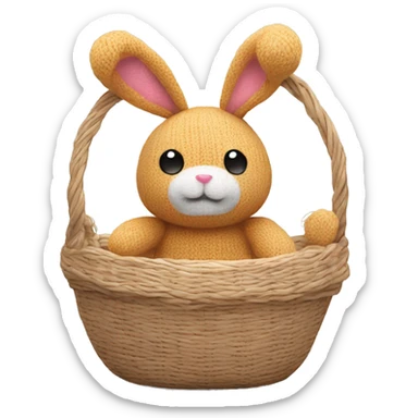 cute plush knitted bunny toy sitting in the basket sticker