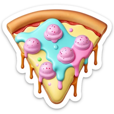 Melted neon pastel ice cream pizza slice sticker