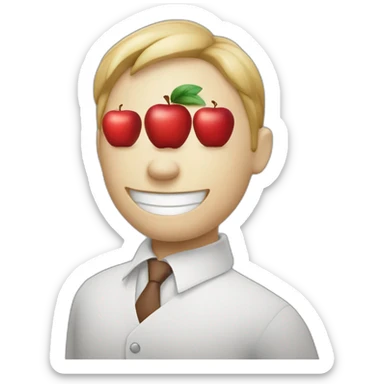 smiling red apple working as a trader sticker