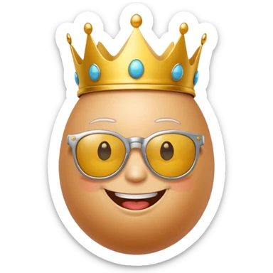 a funny, proud cartoon-style egg character wearing sunglasses and a small crown, solid orange background. sticker