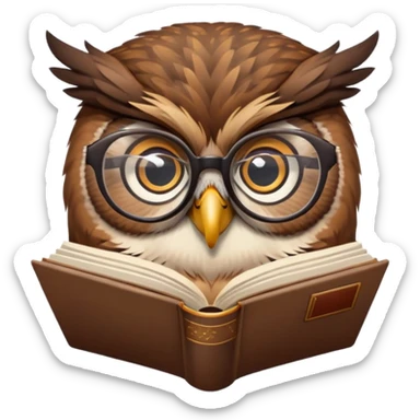 scholarly owl with glasses and a book as a pedant mascot sticker