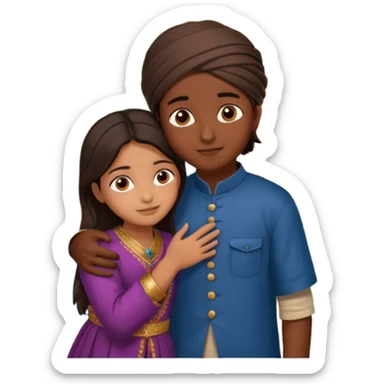 An Afghan girl and Indian boy who are in long distance relationship hug each other from distance.  Afghan girl from on Afghanistan map and boy on India map, they hug each other from this distance. sticker