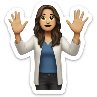 Long haired brunette shrugging with hands in the air palms up sticker