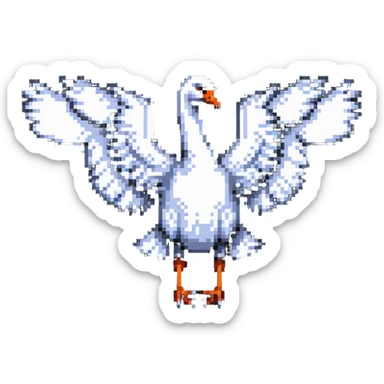 pixel art swan in mid-flight, dynamic pose sticker