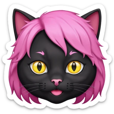 Black cat wearing a male pink hair wig sticker