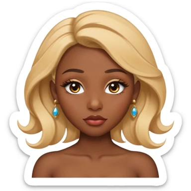 darkskin female with eyebrows that are naturally shaped and frame eyes well, eyes that are almond-shaped with defined lashes. nd lips are full with a defined cupid’s bow, add also a septum piercing that adds an edgy, stylish flair. a middle-part, honey blonde bust-down with laid baby hairs sticker