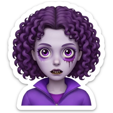 Zombie woman with curly, dark brown hair, purple outfit, and short, flat hair.  sticker