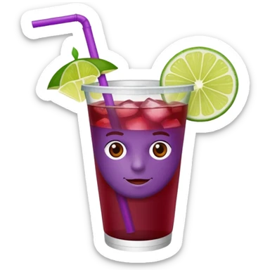 maroon purple cocktail with a lime wedge in the drink in a plastic cup with lid and straw - no lime on edge

 sticker