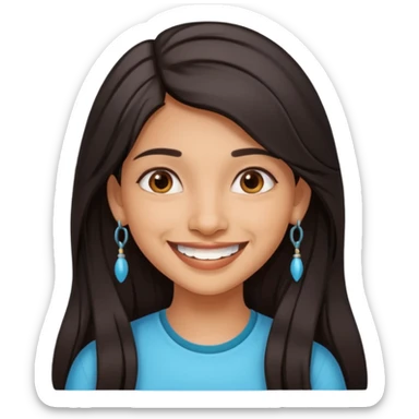 pretty Indian girl with long hair and braces, smiling sticker