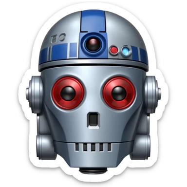 Crée-moi un robot sympathique, pour un chatbot moderne, je veux uniquement la tête sans le corps qui ressemble à R2D2 sticker