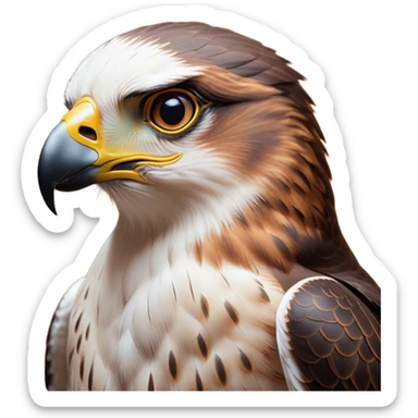Cinematic Noble Falcon Portrait Emoji, Poised and majestic, with a streamlined, muscular build, a sharply hooked beak, and intense, piercing eyes that exude focus and speed, Simplified yet sharp and sophisticated features, highly detailed, glowing with a soft, amber radiance, high shine, intelligent and commanding, stylized with an air of aerial authority, focused and swift, soft glowing outline, capturing the essence of a watchful and confident falcon that appears ready to soar out of the screen with effortless power! sticker