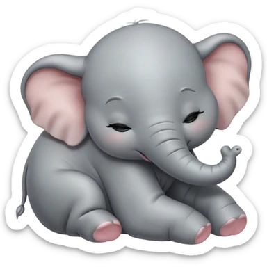 Meme-Worthy Cute Sleeping Baby Elephant Portrait Emoji, Head resting peacefully with a contented smile, showcasing a delightfully tiny build and a luxuriously soft gray hide, eyes shut in a serene, restful nap, Simplified yet hilariously adorable features, highly detailed, glowing with a soft, drowsy light, high shine, relaxed and utterly lovable, stylized with an air of playful laziness, bright and heartwarming, soft glowing outline, capturing the essence of a comically sleepy baby elephant, so meme-worthy it feels like it could instantly become the next viral sensation of adorable slumber! sticker