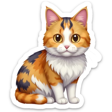 full body anxious looking colourful calico tabby cat with disproportioned head to body with fully white front legs sticker