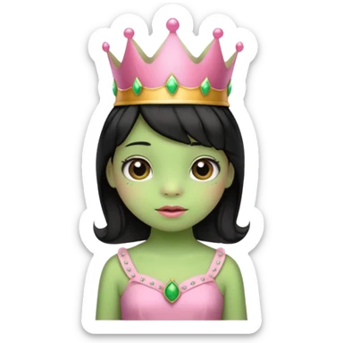 frog with black hair and short bangs with a crown pink bow and pink princess dress sticker