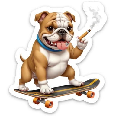 Bulldog riding a skateboard with a cigarette in mouth  sticker