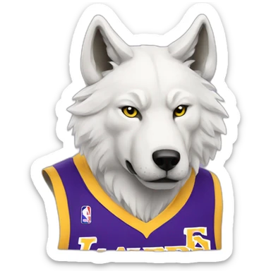 white wolf wearing yellow lakers jersey sticker
