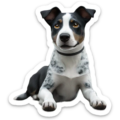 Black and white Blue heeler pointer mix in outdoor setting sticker