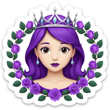 Purple rose with silver tiara and a purple emblem leaf wreath sticker