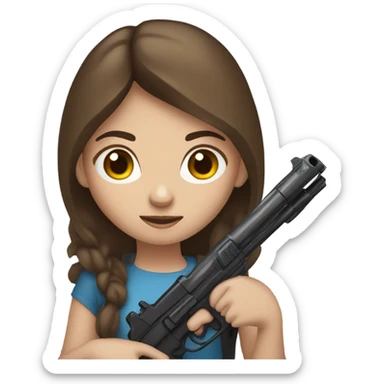 Girl with blue eyes and brown hair holding gun sticker