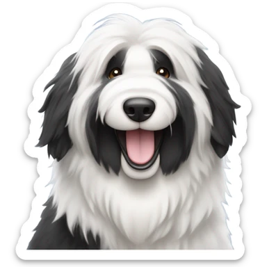Half Black and half white old English sheepdog smiling sticker