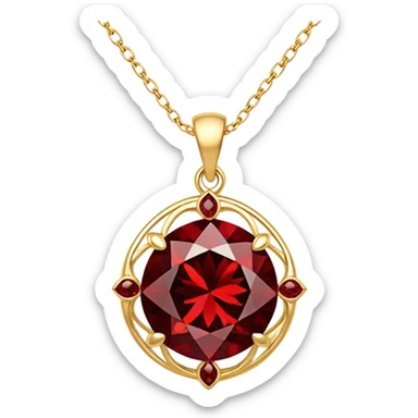 shimmering red garnet pendant with a gold chain, exuding magic and grounding energy sticker
